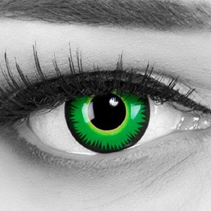 Lentilles couleur vert noir - green werewolf. Pour Halloween, fantaisie, Carnaval + étuis à lentilles de contact I 1 paire (2 pièces) I sans correction I 0,00 Dioptries MERALENS (MeralenS, neuf)