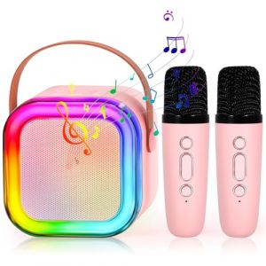 Mini Portable Enceinte Karaoke Bluetooth sans Fil avec 2 Micro, Microphone Karaoké sans Fil, Magique Voix Change et LED Lumière Qualité Sonore HiFi, Complet pour Enfant Adulte Fille (LOMOIORETAIL S.R.L., neuf)