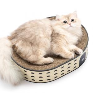 Conlun Ovale Griffoir pour Chat 2-en-1, Nid Grattoir Chat Carton Ondulé Naturel, Base Scellée Anti-Débris, Protection Canapé Durable sans Montage & Prêt à l'emploi (Conlun, neuf)