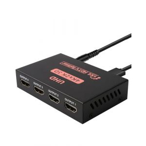 Répartiteur HDMI 1 Entrée 4 Sorties Splitter hdmi Affichage Simultané Supporte 4K@60HZ 3D UHD 1080P Multiprise Commutateur HDMI pour DVD, HDTV, PS3/4, X-Box, Moniteur, Projecteur (CuiErNingDianZi, neuf)