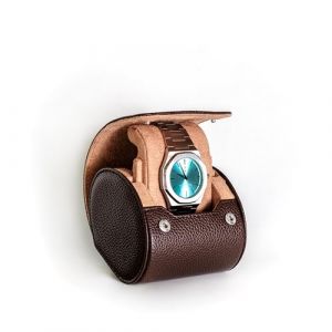 TIMESHELTER &Eacute;tui montre Cuir de voyage et de rangement pour 1 montre Marron - Rangement bijoux - Boite montre/boite a bijoux pour montre - coffret cadeau homme (TimeShelter, neuf)