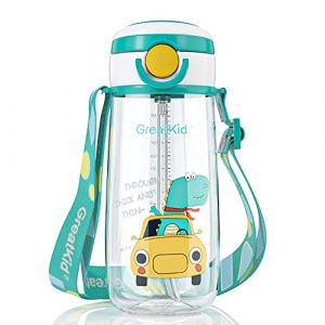 Gourde Enfant avec Paille 500ml,Gourde Sport,Bouteille d'eau Enfant sans BPA Tritan, Gourde &Eacute;tanche R&eacute;utilisable pour &Eacute;cole, Adulte,Sport, Maternelle-Vert (Bunnytoo Shop, neuf)