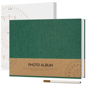 Vienrose Album Photo Adhesif 10x15 Petit Album Photo Vide 60 Pages en Lin Reli&eacute; 21,5x30 cm DIY Album Scrapbooking avec Un Stylo M&eacute;tallique pour Mariage B&eacute;b&eacute; Famille Voyage, Vert fonc&eacute; (Vienrose EU, neuf)