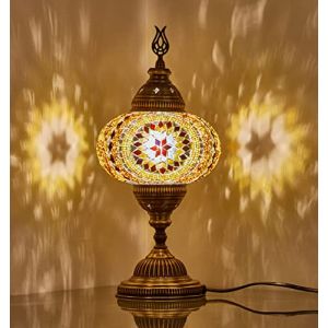 DEMMEX Grande Lampe Turque en Mosaïque – Faite à la Main en Turquie – Verre Coloré de Style Tiffany et Métal Antique Martelé – Lampe Décorative Artisanale pour Salon, Chambre, Bureau – 35 cm (DEMMEXUK, neuf)