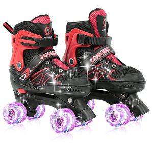 Supfine Roller Enfant Fille et Garçon - Patin à Roulette Quad Avec 4 Roues Lumineuses, Taille Réglable (Rouge Noir, S-EU27-32) (hlang EU, neuf)