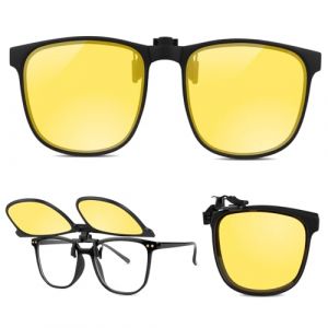 Kiiwah Pliable Lunette Jaune Conduite de Nuit, Rabattable &agrave; 180&deg; Clip Surlunettes Conduite de Nuit Unisexe Id&eacute;al pour la Conduite de Nuit, par Temps Pluvieux, Ensoleill&eacute; ou Brumeux (Mekii, neuf)