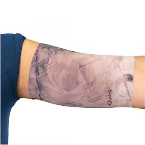 Linphelle Manchon Bras en Microfibre pour Picc Line - Manchette Bras en tissu respirant et design, id&eacute;al pour PICC, Glucometre pour glyc&eacute;mie, Tatouage ou Blessures, Rose avec Notes, Taille 0 (Mediksan, neuf)