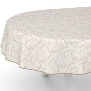 ANRO Nappe en toile cirée lavable, pour table de jardin, de forme ronde, ovale ou rectangulaire, motif labyrinthe moderne, ovale, 180 x 140 cm, avec ourlet (bordée) (anrotradegmbh, neuf)