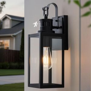 FTL Applique Murale Extérieure avec Détecteur de Mouvement, E27 Lampe Murale Industrielle, Porche Luminaire Exterieur Lanterne avec Capteur de Mouvement, IP44 Éclairage Mural pour Balcon, Jardin, Noir (FTNOUS, neuf)