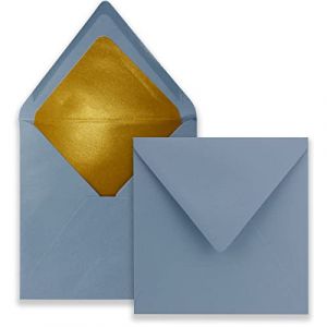Lot de 25 enveloppes à lettre, carrées, 15,5 x 15,5 cm, gris-bleu (bleu), doublées de papier doré, collage humide FarbenFroh by GUSTAV NEUSER (GUSTAV NEUSER GmbH, neuf)