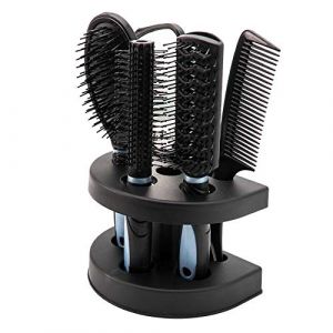 Lot de 5 brosses à cheveux pour femme - Coffret cadeau avec brosse à cheveux, peigne, miroir, brosse de massage et support pour adultes et enfants (bleu) (ssssushangmao, neuf)
