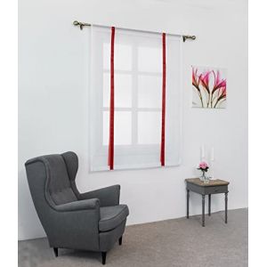 SIMPVALE 1 Pi&egrave;ce Store Romain Translucide Tulle Rideaux Voilages Vertical Poche de Tige pour Chambre Cuisine Salon, Rubans Vin Rouge, Largeur 80cm x Hauteur 120cm (Gazelle E-Commerce, neuf)