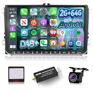 NHOPEEW Autoradio Dab/Dab+ 9 Pouces 2 + 64 Go pour VW Passat b6 b7 Golf 5 6 Jetta T5 EOS Polo Touran Seat Sharan Compatible Carplay Android Auto WiFi GPS SWC + Caméra de recul (Tianju-EU, neuf)