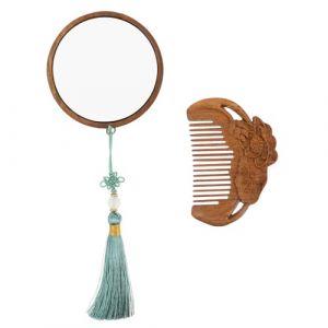 HAPINARY Vintage Miroir &agrave; Main et Peigne Bois Sculpt&eacute; Main avec Miroir Portable Haute D&eacute;finition pour Maquillage et Voyage (Gan Gardner, neuf)