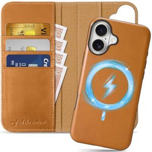 Shieldon Coque Amoviblepour iPhone 16 Plus 5G, Etui 2 en 1 Portefeuille en Cuir [RFID Blocage][Fentes pour Cartes] Housse &agrave; Rabat Aimant&eacute; pour iPhone 16 Plus (6,7 Pouces 2024) - Marron Clair R&eacute;tro (TG-Global FR, neuf)