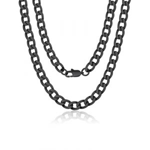 ChainsPro Collier Chaîne Cubaine de Miami pour Hommes Chaîne Maille Gourmette 6MM Ton Noir en Acier Inoxydable 30"(76cm) Collier Hip Hop Rappeur Rock Chaîne Curb Link pour Hommes (ChainsPro Official Store, neuf)