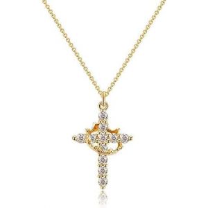 Collier Croix avec paver Couronne pour Femmes,avec Couronne Tournante,pendentif croix,Pendentif en Or 14K avec Zirconium Brillant,Collier Croix Chrétienne,Cadeau Religieux pour Toutes Occasions（45+5CM (qiaoyishang, neuf)