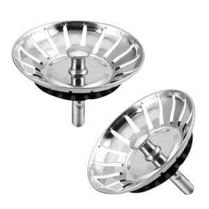 2 Pi&egrave;ces Bouchon &Eacute;vier Cuisine en Acier Inoxydable 304 & Laiton Chrom&eacute; - Filtre &Eacute;vier Universel 80mm, Grille &Eacute;vier Antiblocage 18 Fentes, Panier &Eacute;vier &agrave; Vidange Rapide (HaiHeChaoJin, neuf)