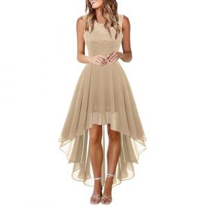Robe de Cocktail Femme Longue Robes Soir&eacute;e en Dentelle Mousseline de Soie Robes Chic El&eacute;gant sans Manches Sexy Robe Asym&eacute;trique (01 Kaki, M) (Muessnew, neuf)
