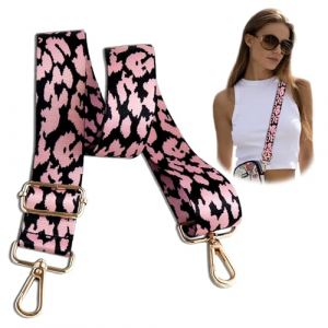 FOSDICK Bandouliere pour Sac a Main, Sangle Sac Bandouli&egrave;re R&eacute;glable 76-158 cm, Lani&egrave;re pour Sacs &agrave; Main 3.8 cm, Sangle Sacs avec Boucle en Alliage de Zinc, Mod&egrave;le L&eacute;opard Noir et Rose (FOSDICK, neuf)