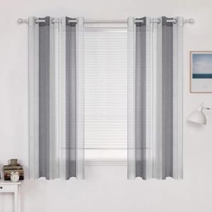 MIULEE Rideaux Voilage &agrave; Rayures Blancs et Gris, Voilages Int&eacute;rieurs avec Oeillets, Beaux Voile Rideau Voilage Fenetre Chambre, Lot de 2 Transparent Rideaux Salon Hauteur 137 CM Voilage Court (MIULEE HOME, neuf)