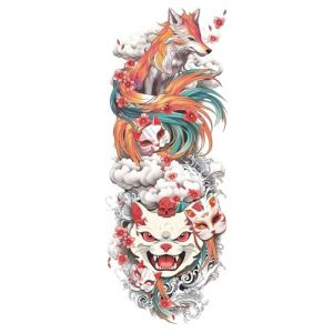 Autocollant de tatouage temporaire imperméable, masque de renard, fleur, flamant rose, papillon, faux tatouage for filles et femmes(2PCS 03) (FJJBMSSCED-US, neuf)
