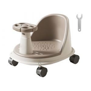 Siege De Bain Pour Bebe, Siege Bain Bebe 6 Mois, Anneau De Bains Avec Poulie, Tabouret Douche Avec Cl&eacute; Et Ventouses, Confortable, Antid&eacute;rapant, Pour Assis, 38x30x18cm, Kaki (junsor, neuf)