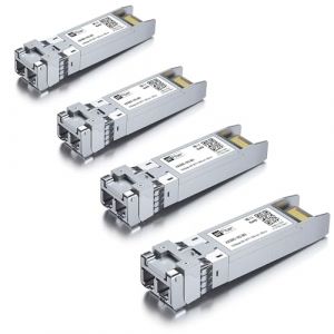 4 Pack 10G Multimode SFP+ LC Module, 10GBase-SR Fiber Transceiver for Cisco SFP-10G-SR, Meraki MA-SFP-10GB-SR, Ubiquiti UniFi UF-MM-10G, Mikrotik, Netgear et Plus (MMF, 850 nm, 300 m, DDM) (H!Fiber-EU, neuf)