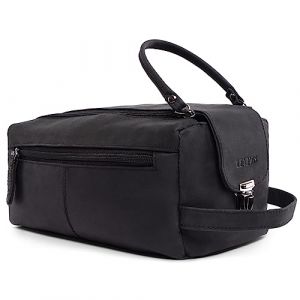 LEABAGS Grand Sac de Toilette en Cuir Premium pour Hommes | Trousse de Toilette &agrave; Suspendre spacieuse | Trousse de Maquillage, de Surveillance et de beaut&eacute; | Noir Naturel (Marketplace-Powerbrands, neuf)