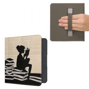 kwmobile &Eacute;tui Compatible avec Kobo Forma Coque - &Eacute;tui &agrave; Rabat magn&eacute;tique Tablette eReader Similicuir avec Sangle - Noir-Beige (SX-Commerce, neuf)