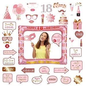 POPOYU Accessoires de Selfie Photobooth 18 Anniversaire,39Pcs Rose Or Anniversaire 18 Ans Fille,avec Cadre Photo Booth 18 Ans,Fournitures de Décoration,Accessoires de Cabine Photo 18 Anniversaire (Official flagship store of bubble fish, neuf)