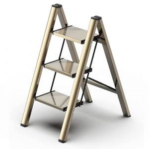 GameGem Escabeau 3 Marches, Tabouret Pliable à Pédale Large Anti-Dérapante en Aluminium Léger mais Robuste, Capacité 150 kg, Design Moderne Mignon pour Espaces Domestiques Intérieurs (GameGem-eu, neuf)