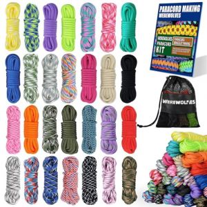 WEREWOLVES Paracorde 550 kits de 28 couleurs avec instructions (fran&ccedil;ais non garanti) &ndash; Corde de survie multifonction pour fabrication de bracelets, cordons, collier pour chien &ndash; 3 m de chaque corde (WEREWOLVES ON LINE, neuf)
