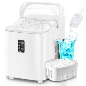 FOHERE Machine à glaçons, glaçons en 5 minutes, 14 kg en 24 heures, mini machine à glaçons autonettoyante, 2 tailles de glaçons pour cuisine, bureau, bar et fête, poignée facile à transporter, blanc (FOcusDirect, neuf)