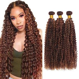 AiPliantfis Brun Tissage Bresilien boucle Curly Wave Human Hair Bundles Real Hair Bundles P430 Tissage Cheveux Humain Tissage Cheveux Naturels Brésilien Unprocessed Virgin Hair 22 24 26 Pouce (GongBei Hair, neuf)