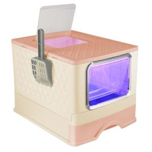 OHMG Bac à Litière Fermé pour Grand Chat,Maison de Toilette avec Couvercle,Plateau Amovible,Litiere Chat Autonettoyante,Capacité de Charge 15 kg,Anti-fuites,Filtre et Pelle à litière (jusiZL, neuf)