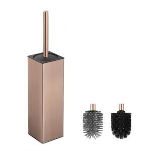 BVL Brosse WC et support en métal doré rose, avec 2 têtes de brosse, carrée, autoportante, en silicone, pour la salle de bain (BVL BATH STORE, neuf)