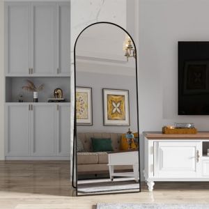 KeepGoon Miroir Complet bombé avec Coins arrondis, 162 x 53 cm Miroir de Chambre à Coucher sur Pied à Suspendre, Debout ou adossé, Miroir Mural de Dressing avec Cadre en Aluminium (doré) (libingshuai, neuf)
