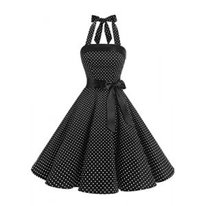Timormode Sexy Robe Rétro Vintage Femme Année 40 50 60 Robe de Cocktail Rockabilly Décolleté 10212Small Black White L (Timormode, neuf)