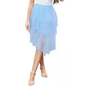 Wikoan Jupe Tulle Femme Midi-Longue Jupe Tutu 3 Couches Asymétrique Jupes Halloween Carnaval Costume Party Classique Princess Jupes en Fille Bleu Clair XL (Wikoan Direct, neuf)