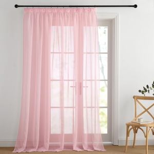 PONY DANCE Rideau Salon - Voilage Rose Clair D&eacute;corations Maison Chambre Fille Enfant Fen&ecirc;tre Int&eacute;rieurs L300 x H245cm Voile Design Moderne Jolis Transparent Galon Fronceur, 1 Pi&egrave;ce (RYB HOME EU, neuf)