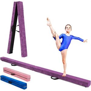 RELAX4LIFE Poutre Gymnastique Pliable 210 cm en Finette avec Pieds Sur&eacute;lev&eacute;s, Poutre Gym au Sol Portable avec Poign&eacute;es de Transport, Gymnastique Materiel pour Enfants et Adultes (Violet) (RELAX4LIFE, neuf)