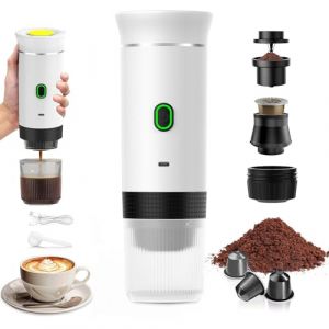 PZCC Machine à Café Portable de Voyage,Expresso Cafetière Rechargeable 12V et sa pochette Pour Camping et Voiture,Chauffage Rapide,compatible avec Capsules K-Cup et café moulu,Pour voyage (Blanc) (Appleton Trade Store, neuf)