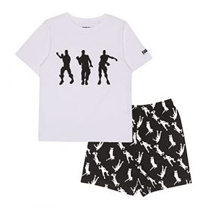 Fortnite Tanzen Emotes Jungen Short Pyjama Set Weiß Schwarz 152 | PS4 PS5 Xbox Gamer Geschenke, Schule Jungen PJs, Kinderkleidung, Kindergeburtstags-Geschenk-Idee (Character FR, neuf)