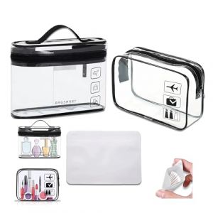 Kit de Poches Transparentes Voyage: 2 Trousse Toilette PVC Imperm&eacute;able Grand/Petit,2 Sacs &agrave; Coton Trousse de Toilette Transparente, Kit Voyage Avion pour Le Transport de Liquide (FH-Mart, neuf)