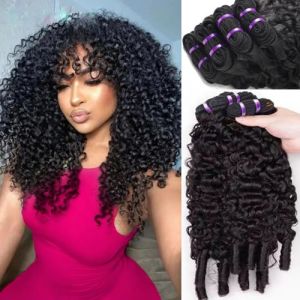 Tissage Cheveux Humain Naturel Burmese Curly Extension Cheveux Naturel 16 18 20 Pouces 300G Tissage Boucl&eacute; Naturel Double Trame Bundle 12A Mat&eacute;riau, spirale boucl&eacute;e, Fin dense Couleur Noir Naturel. (Manni hair factory, neuf)