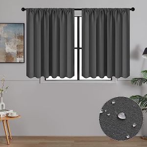 MRTREES Petit Rideau Occultant Gris de Cuisine 60x90 CM Tissu Impermeable Rideaux Courts Thermiques Isolant Anti Froid et Chaleur Passe Tringle pour Fenetre Chambre Armoire sous Evier, 2 Pièces (MRTREES HOME, neuf)