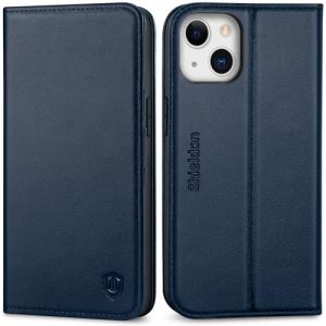 Shieldon Etui pour iPhone 13 5G, Coque Cuir Véritable Portefeuille Rangements Cartes [RFID Blocage] Support Protection Maximale Housse Compatible avec iPhone 13 (6,1 Pouces 2021) - Bleu Marine (TG-Global FR, neuf)