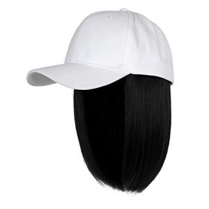 Casquette de baseball avec extensions de cheveux raides courts et amovibles pour femme et fille Blond cendr&eacute; M&eacute;lange blond d&eacute;color&eacute; Where The Road Ends Chapeau (D, taille unique) (Ji Lin store, neuf)