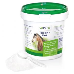 VitPet+ Biotin Plus Zinc – Complément alimentaire de qualité supérieure avec zinc et biotine pour cheval – 1,2 kg – Pour soutenir la peau, le pelage et les sabots – En cas de mucus et d'eczéma – Avec (VitPet+, neuf)